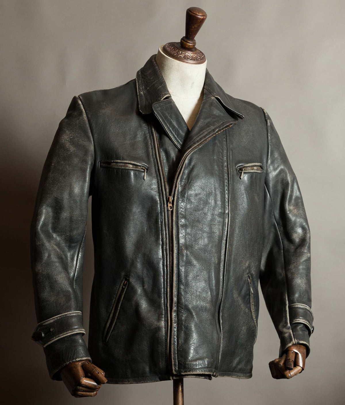 Vintage 1950s German Horsehide Leather Motorcycle Jacket, RIES Zippers