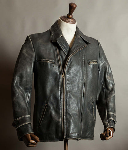 Vintage 1950s German Horsehide Leather Motorcycle Jacket, RIES Zippers