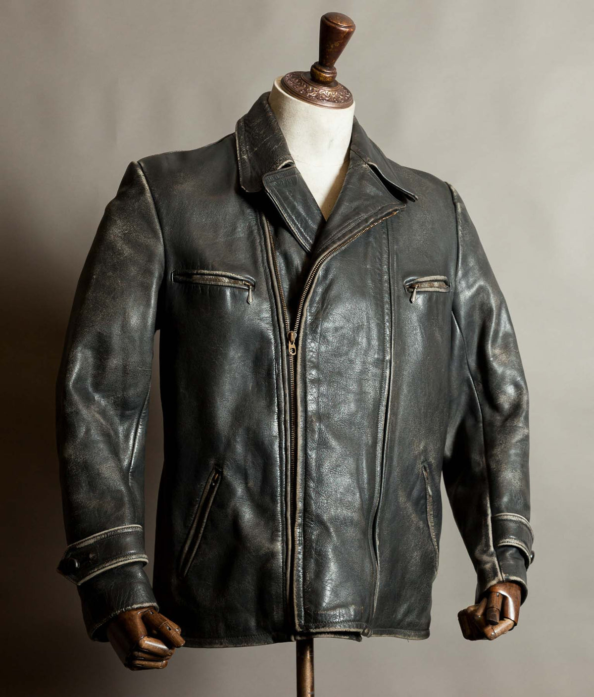 Vintage 1950s German Horsehide Leather Motorcycle Jacket, RIES Zippers