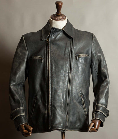 Vintage 1950s German Horsehide Leather Motorcycle Jacket, RIES Zippers