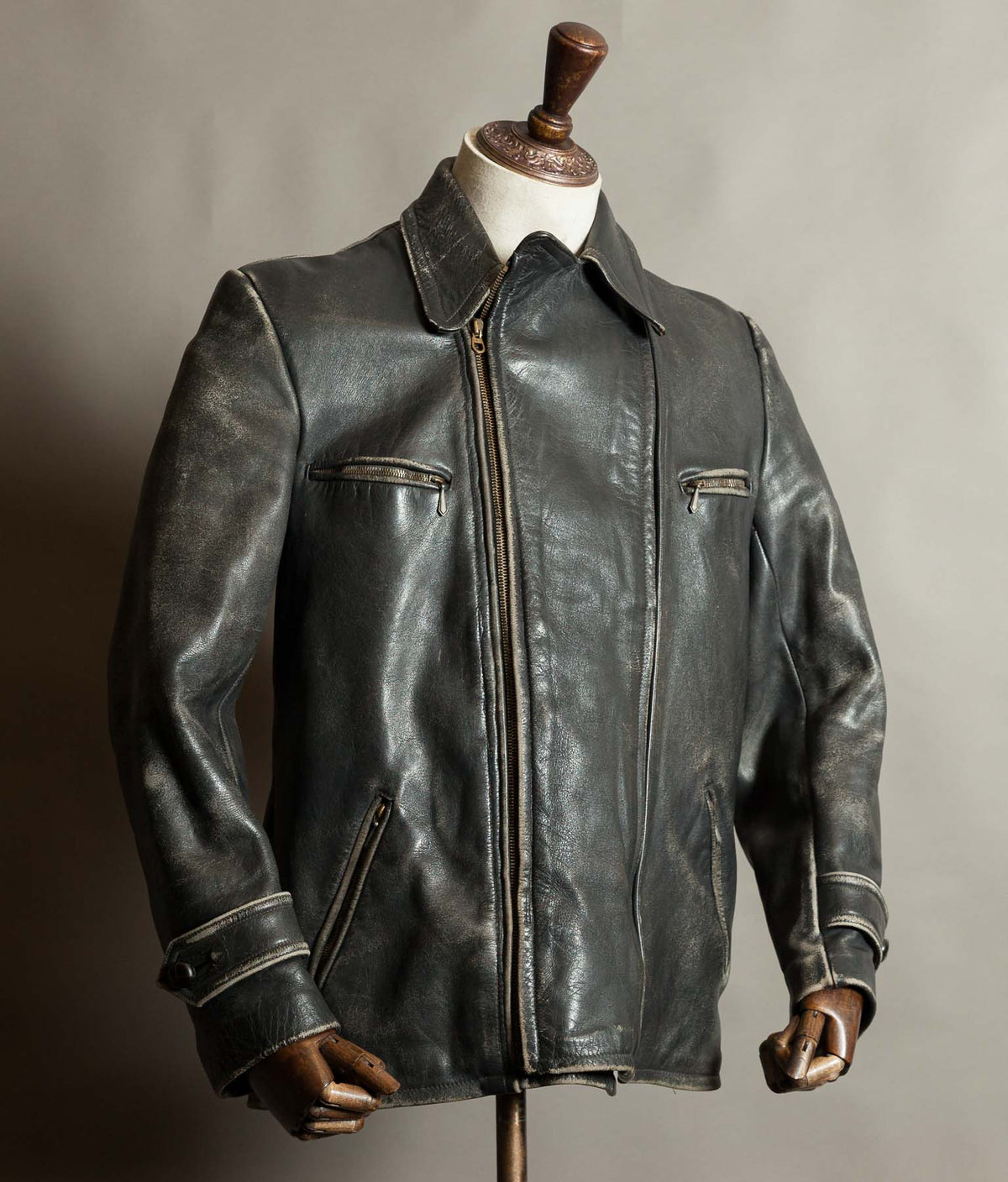 Vintage 1950s German Horsehide Leather Motorcycle Jacket, RIES Zippers