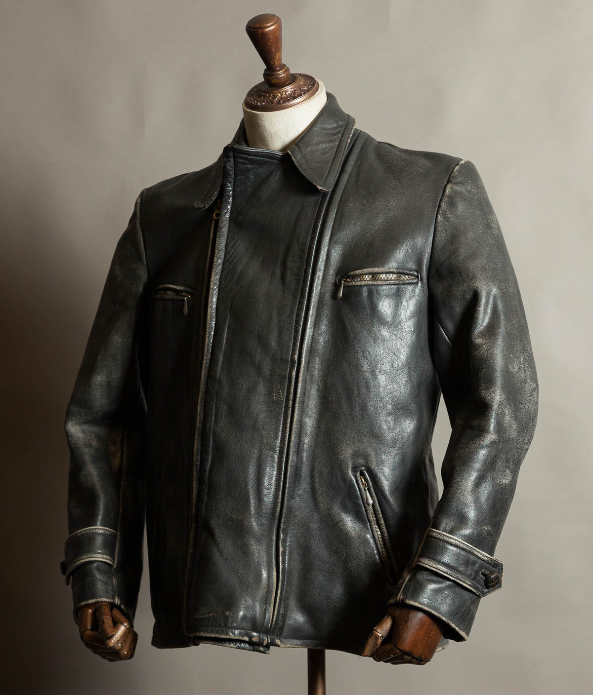 Vintage 1950s German Horsehide Leather Motorcycle Jacket, RIES Zippers