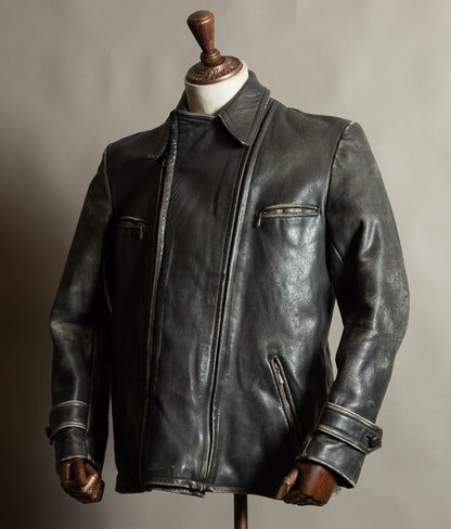 Vintage 1950s German Horsehide Leather Motorcycle Jacket, RIES Zippers