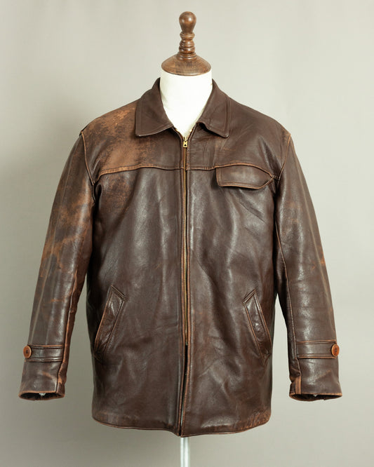 1950s French Vintage Leather Work Jacket (44-46)