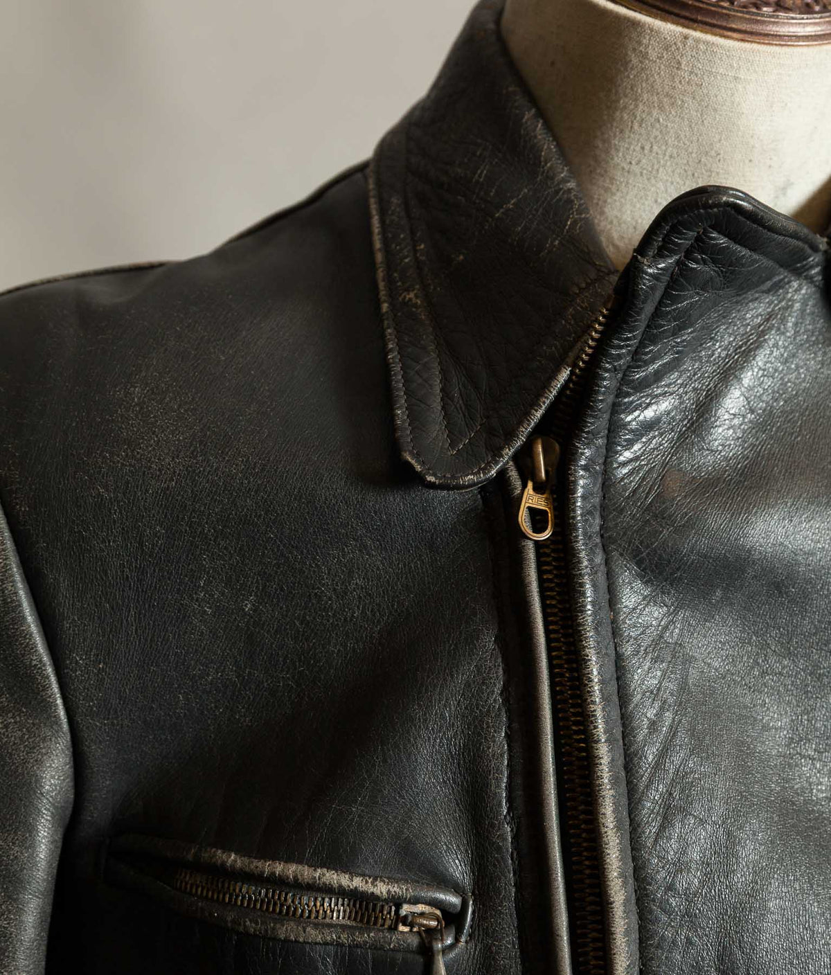 Vintage 1950s German Horsehide Leather Motorcycle Jacket, RIES Zippers