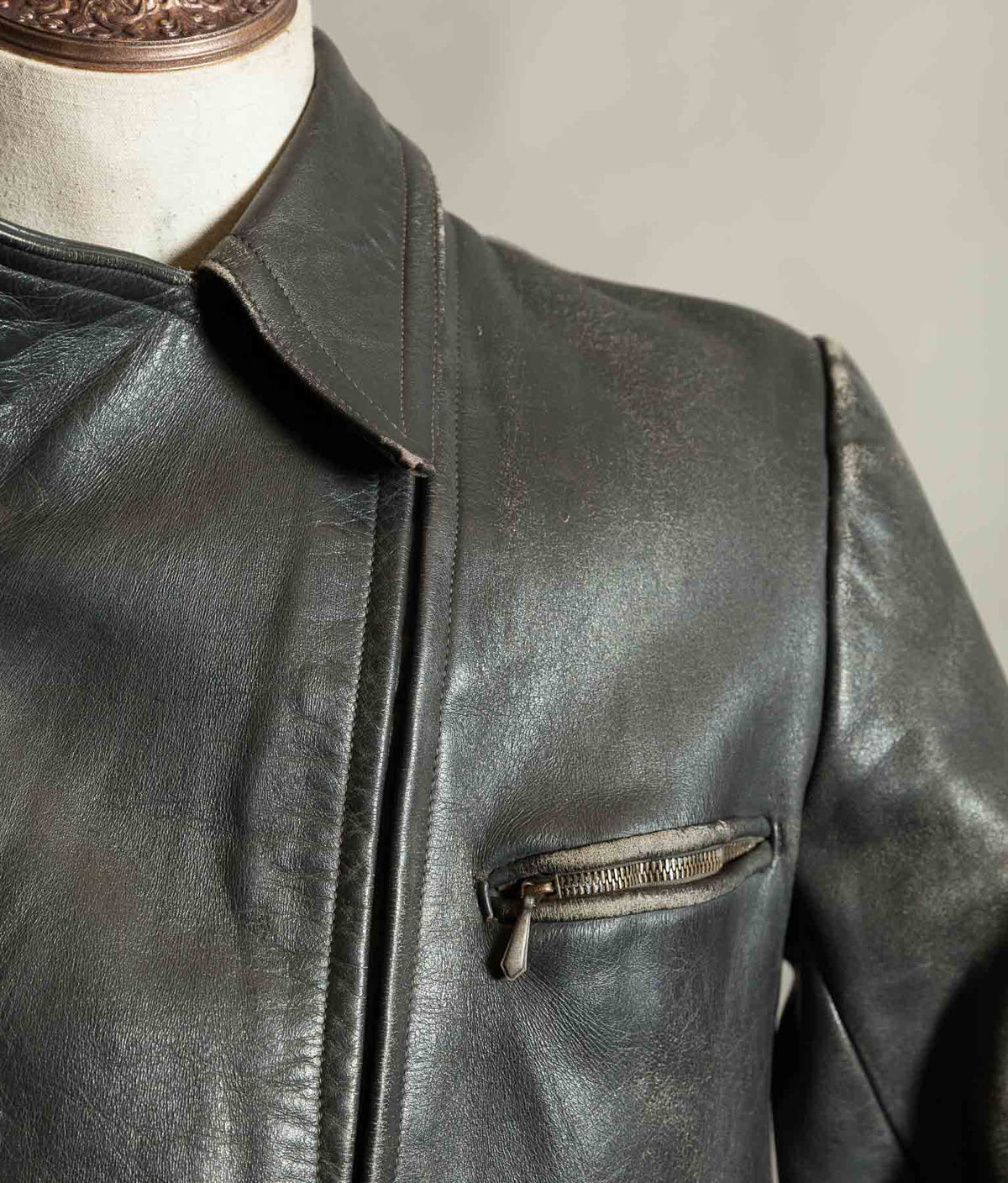 Vintage 1950s German Horsehide Leather Motorcycle Jacket, RIES Zippers
