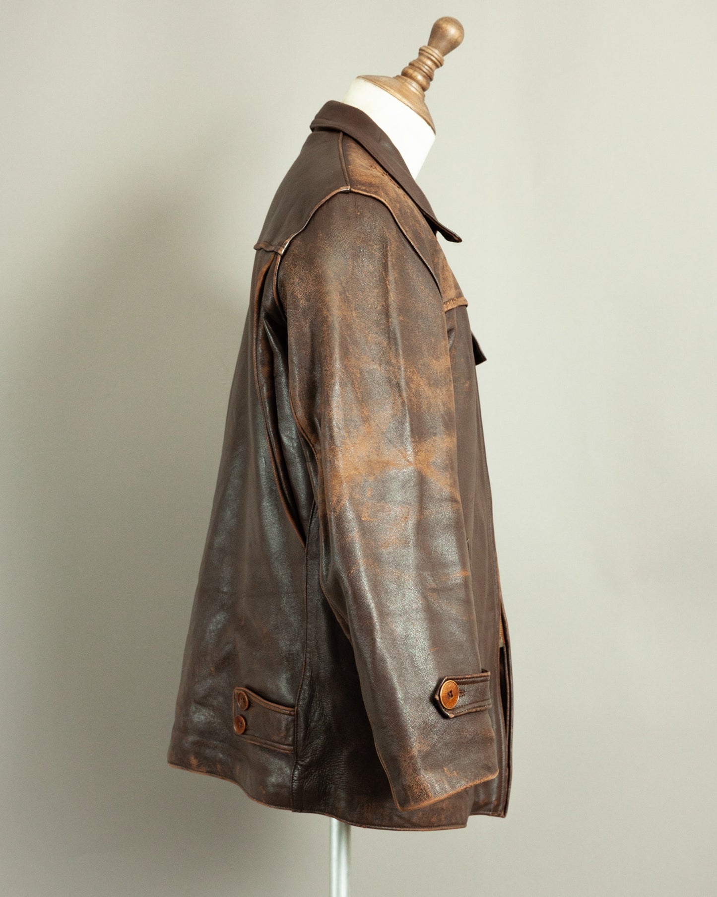 1950s French Vintage Leather Work Jacket (44-46)