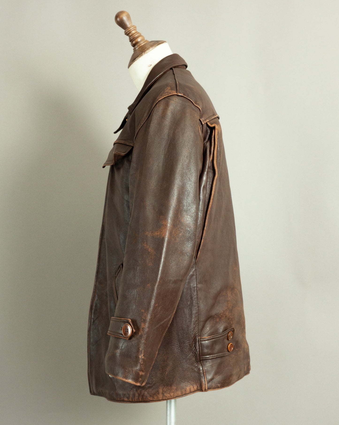 1950s French Vintage Leather Work Jacket (44-46)