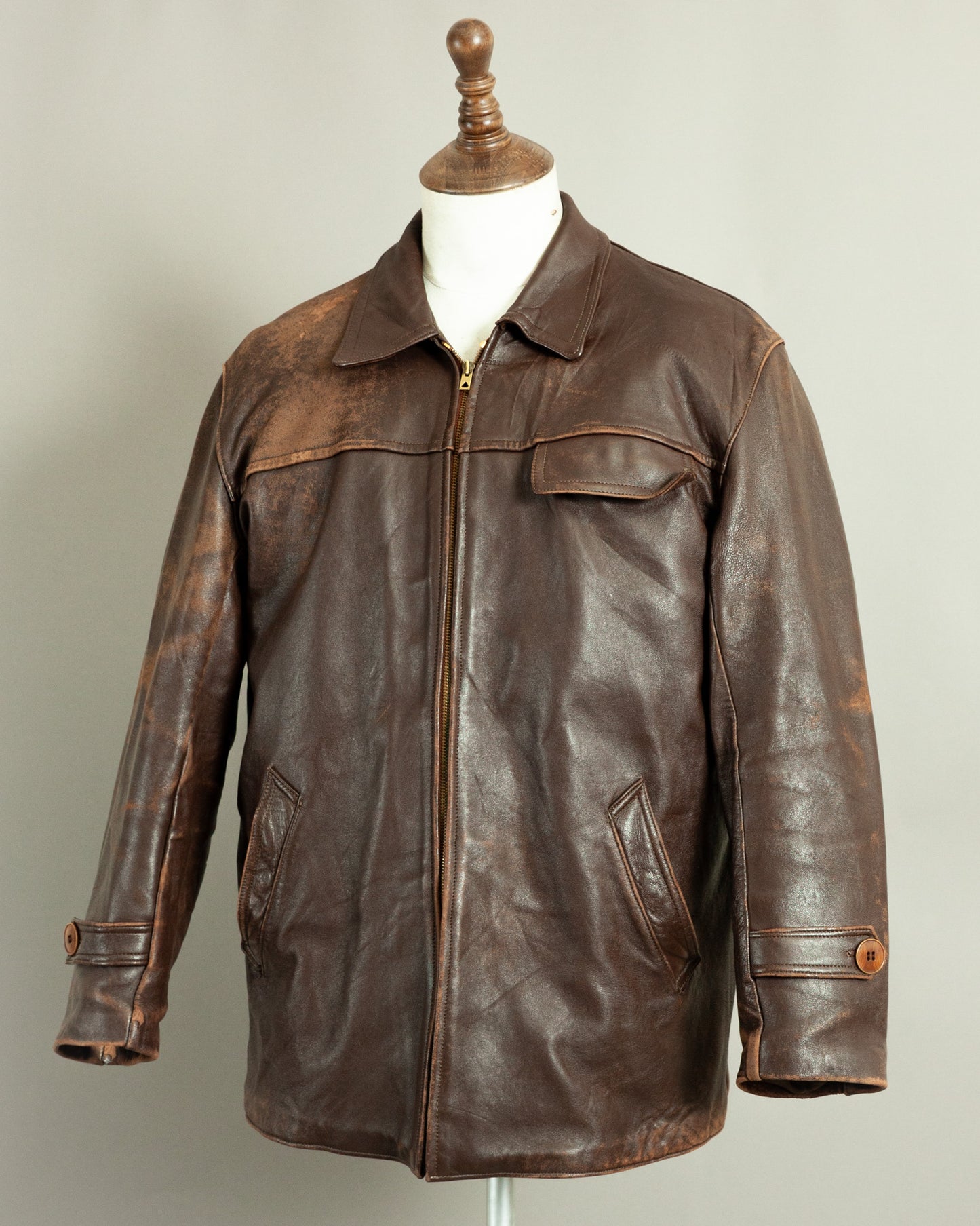 1950s French Vintage Leather Work Jacket (44-46)