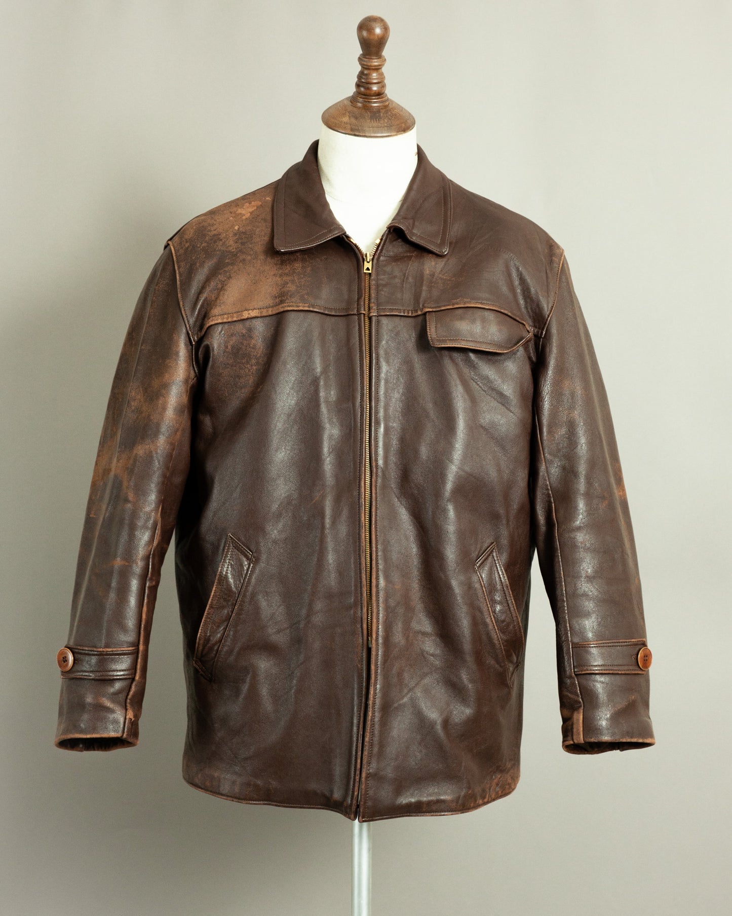 1950s French Vintage Leather Work Jacket (44-46)