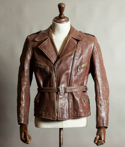 Vintage 1950s German Cowhide Leather Motorrad Motorcycle Jacket ZIPP