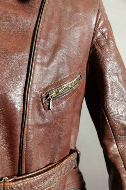 Vintage 1950s German Cowhide Leather Motorrad Motorcycle Jacket ZIPP
