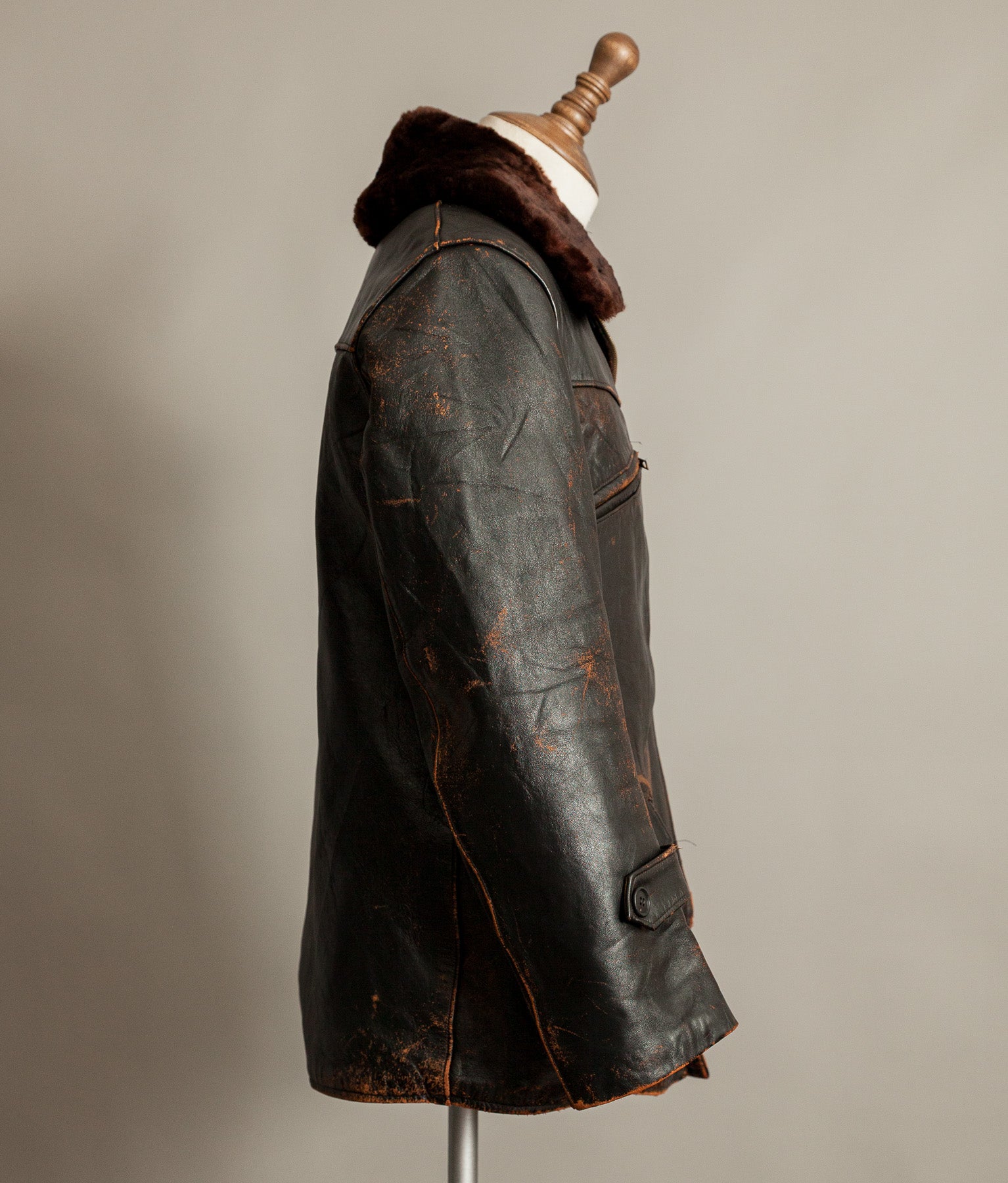 Vintage French Leather Work Jacket Éclair Zips Sheepskin Liner Tea Core Hide