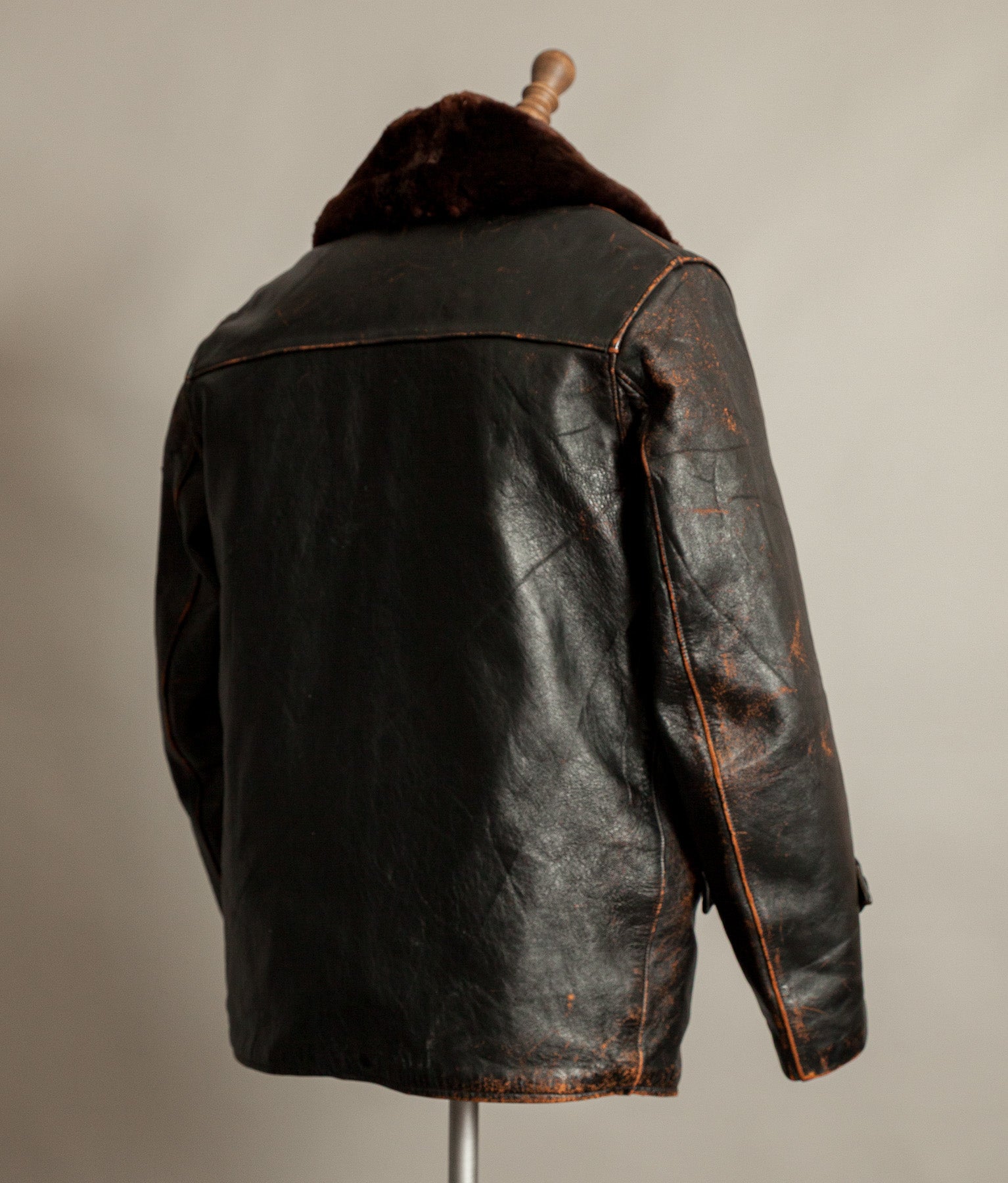 Vintage French Leather Work Jacket Éclair Zips Sheepskin Liner Tea Core Hide