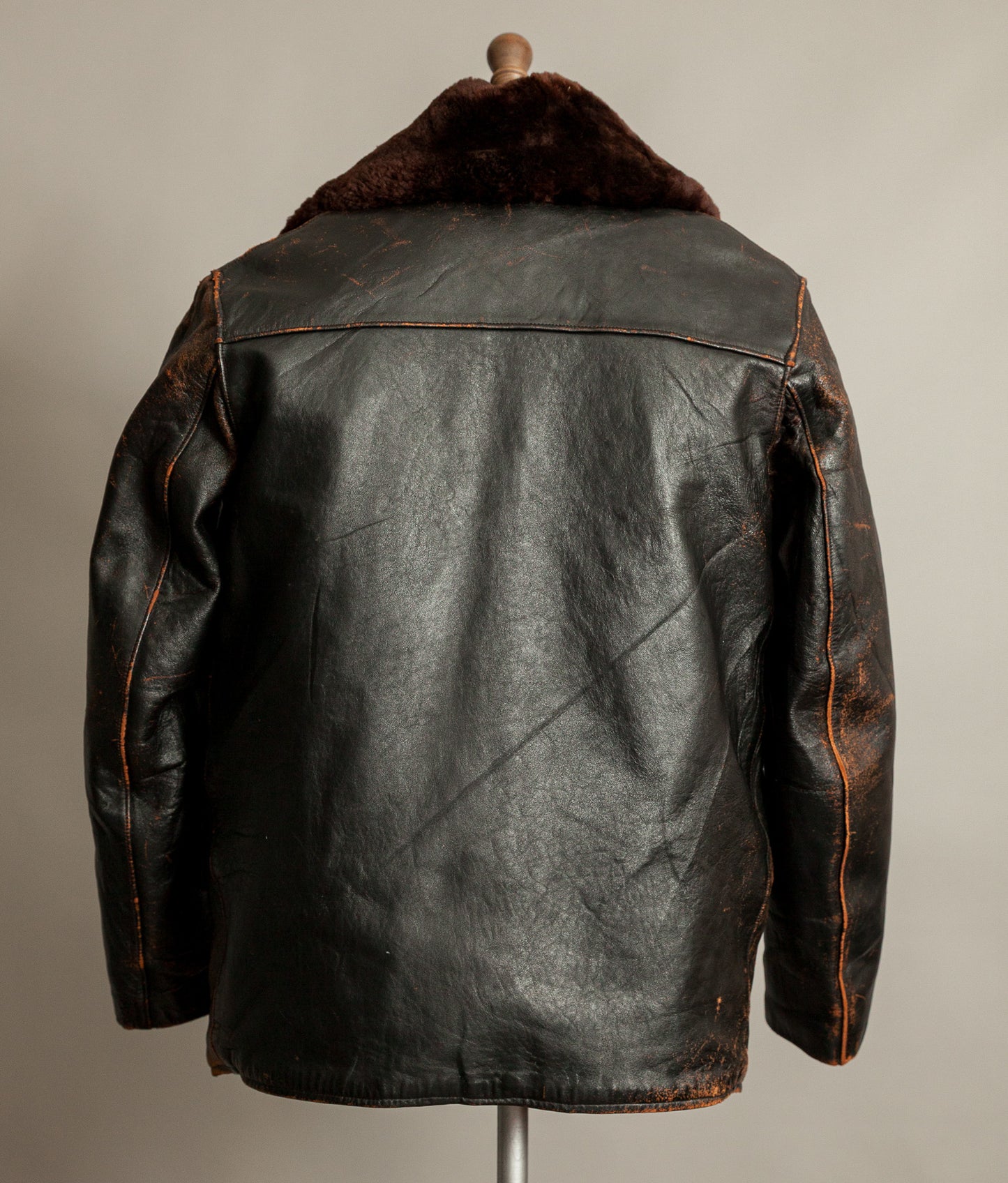 Vintage French Leather Work Jacket Éclair Zips Sheepskin Liner Tea Core Hide