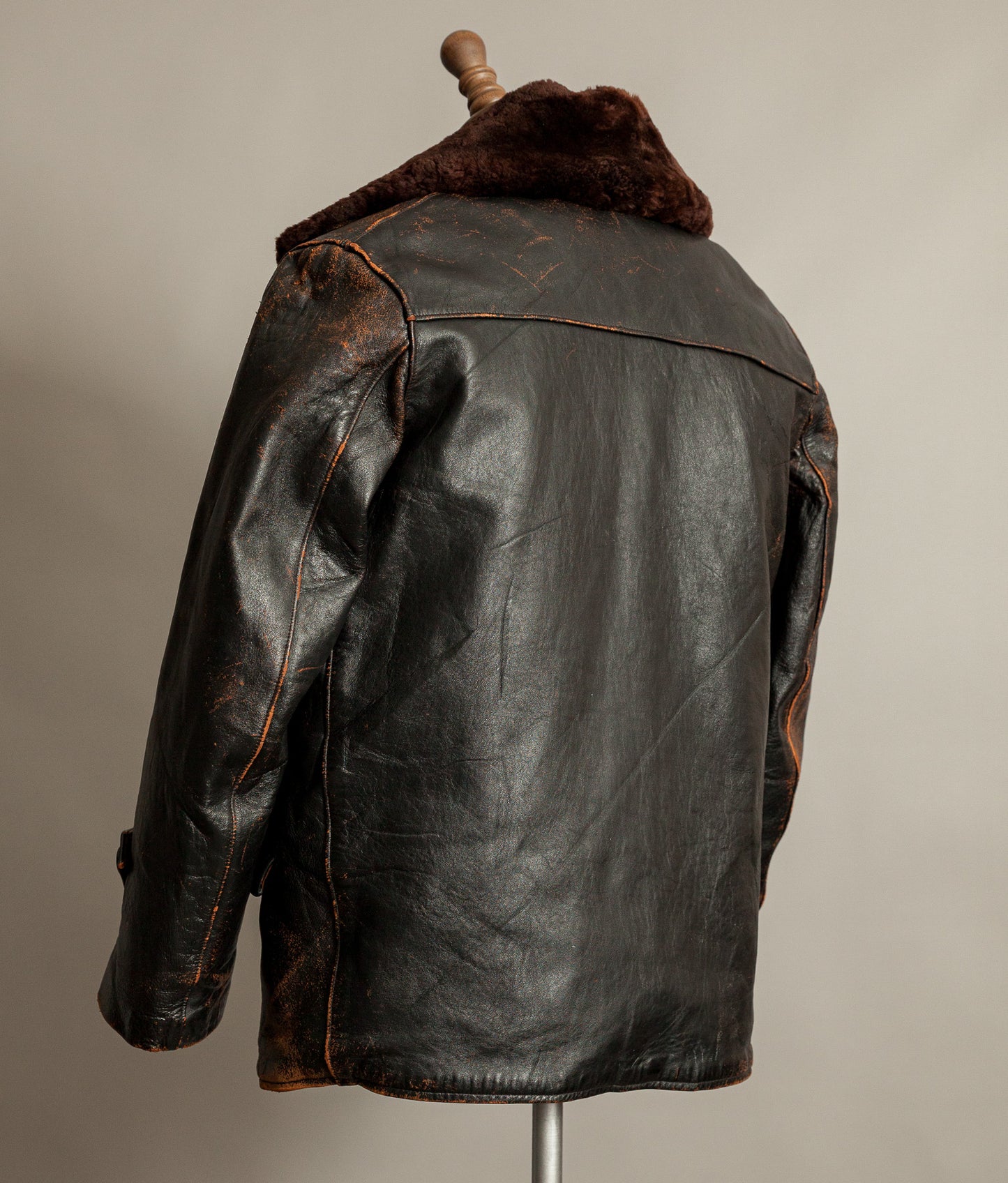 Vintage French Leather Work Jacket Éclair Zips Sheepskin Liner Tea Core Hide