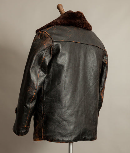 Vintage French Leather Work Jacket Éclair Zips Sheepskin Liner Tea Core Hide
