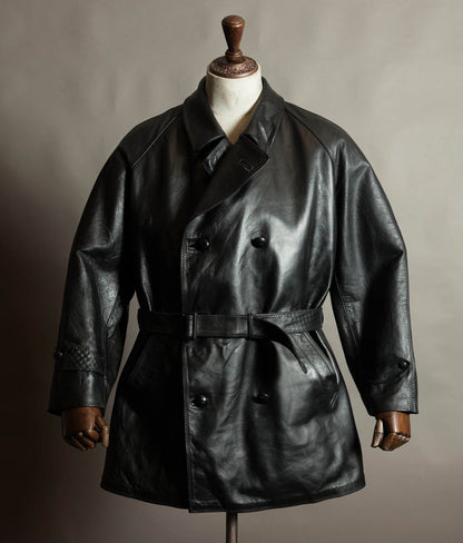 Original 1950s Italian Carabinieri Double-Breasted Leather Police Coat