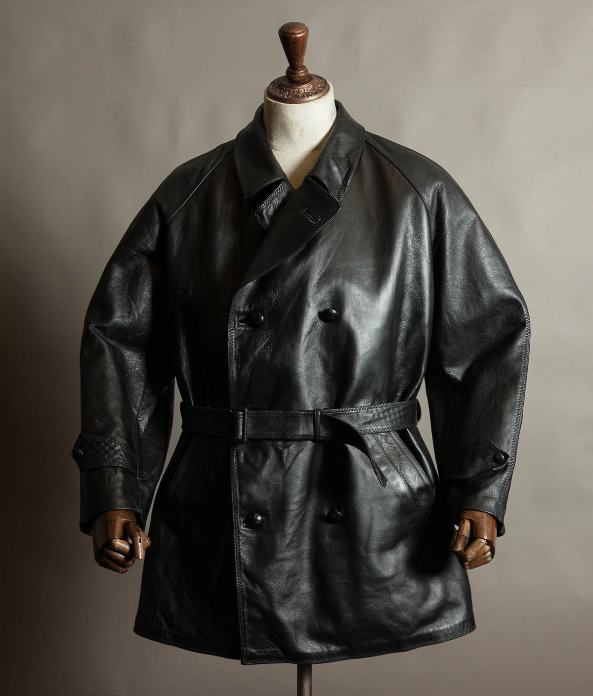 Original 1950s Italian Carabinieri Double-Breasted Leather Police Coat