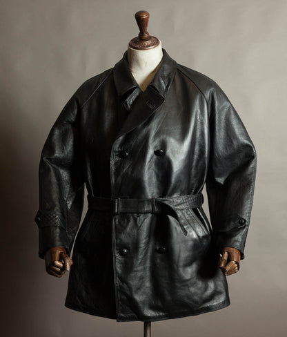Original 1950s Italian Carabinieri Double-Breasted Leather Police Coat