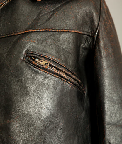Vintage French Leather Work Jacket Éclair Zips Sheepskin Liner Tea Core Hide