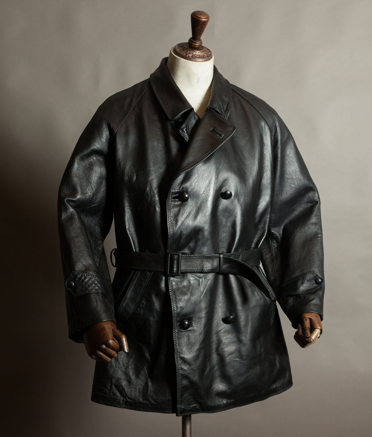 Original 1950s Italian Carabinieri Double-Breasted Leather Police Coat