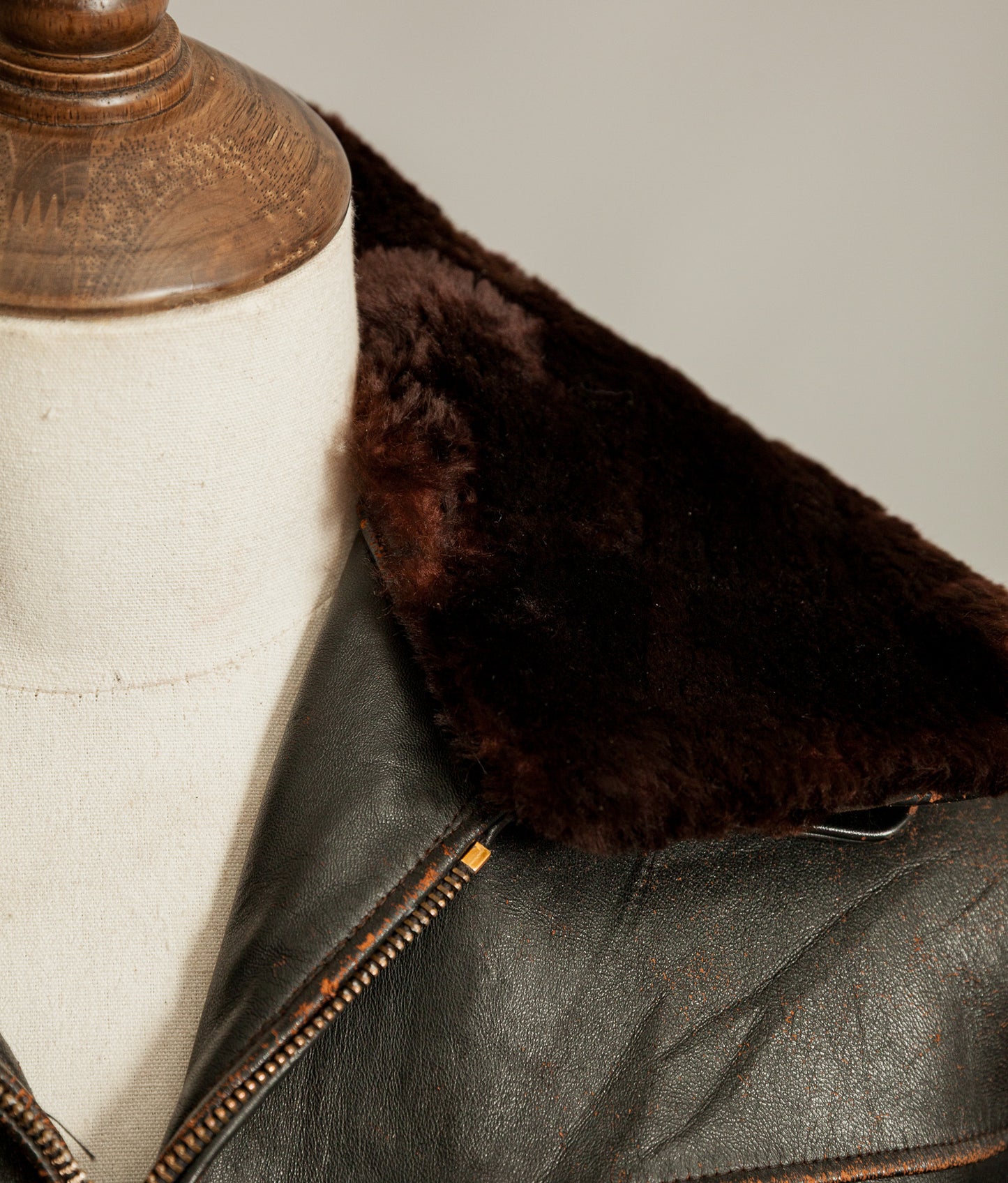 Vintage French Leather Work Jacket Éclair Zips Sheepskin Liner Tea Core Hide