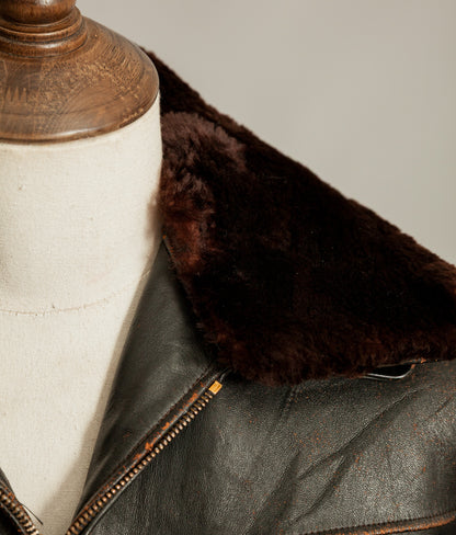 Vintage French Leather Work Jacket Éclair Zips Sheepskin Liner Tea Core Hide
