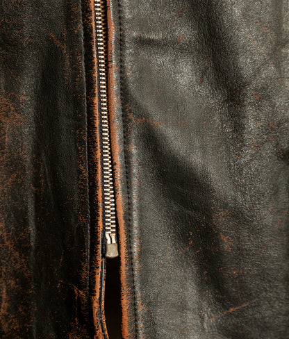 Vintage French Leather Work Jacket Éclair Zips Sheepskin Liner Tea Core Hide