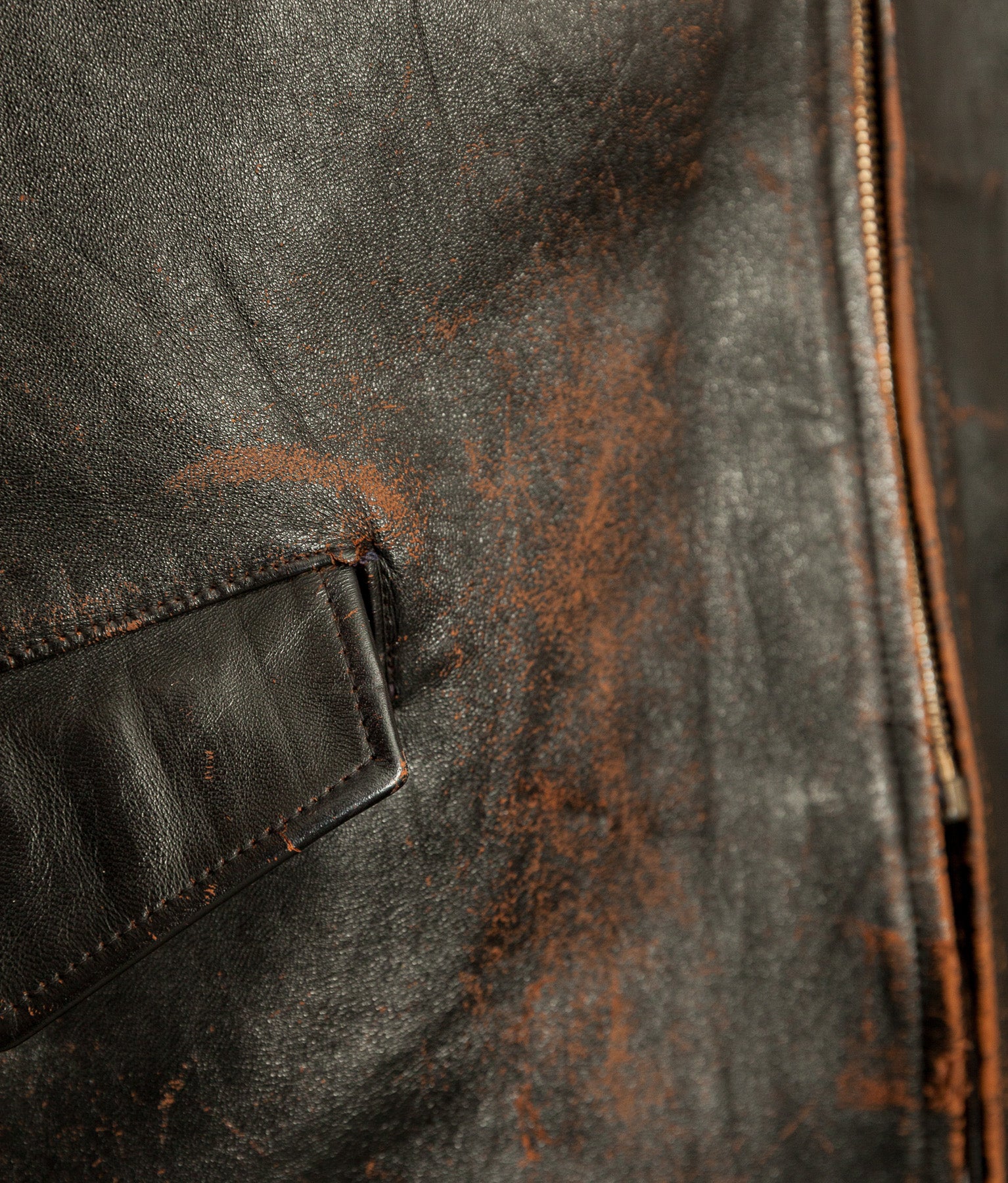 Vintage French Leather Work Jacket Éclair Zips Sheepskin Liner Tea Core Hide