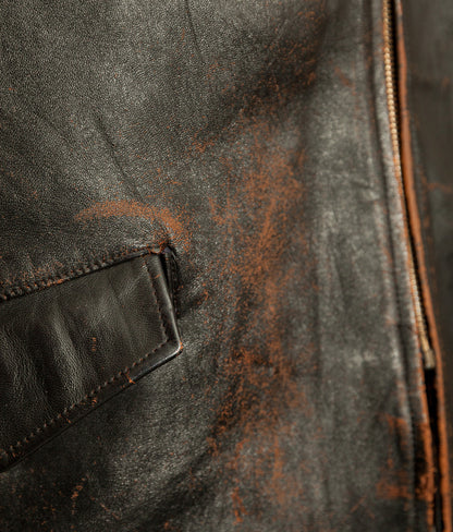 Vintage French Leather Work Jacket Éclair Zips Sheepskin Liner Tea Core Hide