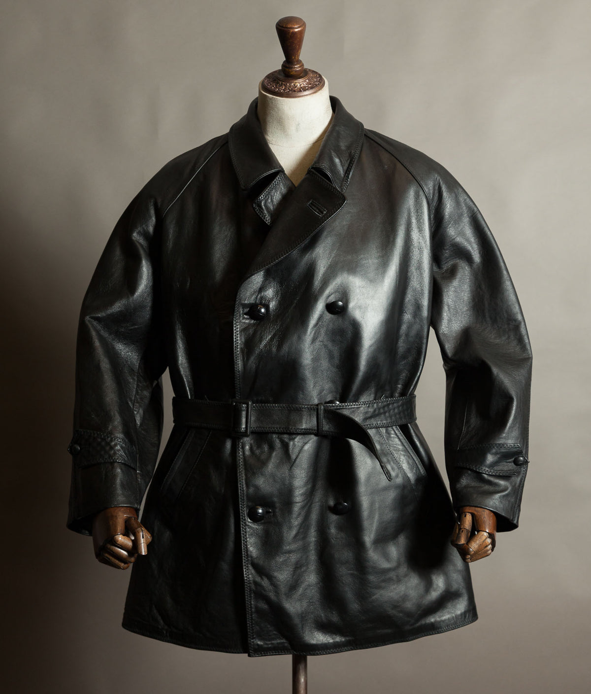 Original 1950s Italian Carabinieri Double-Breasted Leather Police Coat