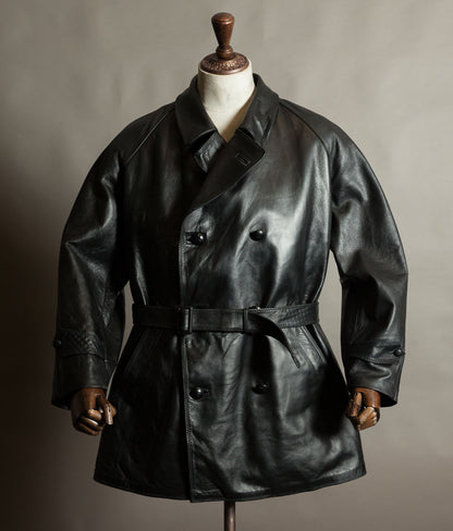Original 1950s Italian Carabinieri Double-Breasted Leather Police Coat