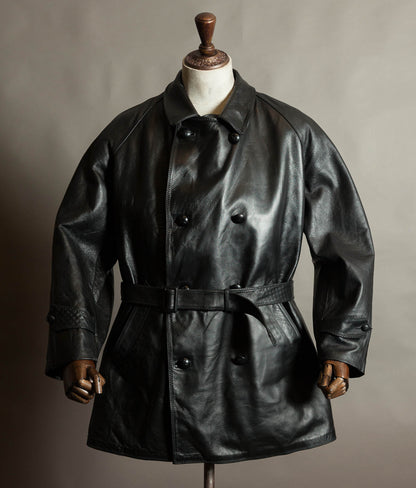 Original 1950s Italian Carabinieri Double-Breasted Leather Police Coat