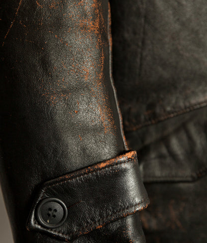 Vintage French Leather Work Jacket Éclair Zips Sheepskin Liner Tea Core Hide