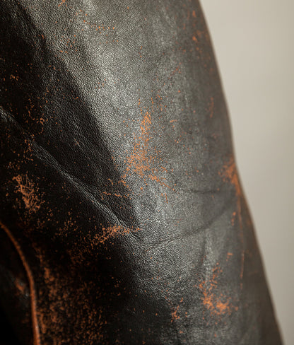 Vintage French Leather Work Jacket Éclair Zips Sheepskin Liner Tea Core Hide