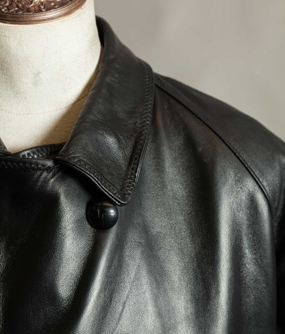 Original 1950s Italian Carabinieri Double-Breasted Leather Police Coat