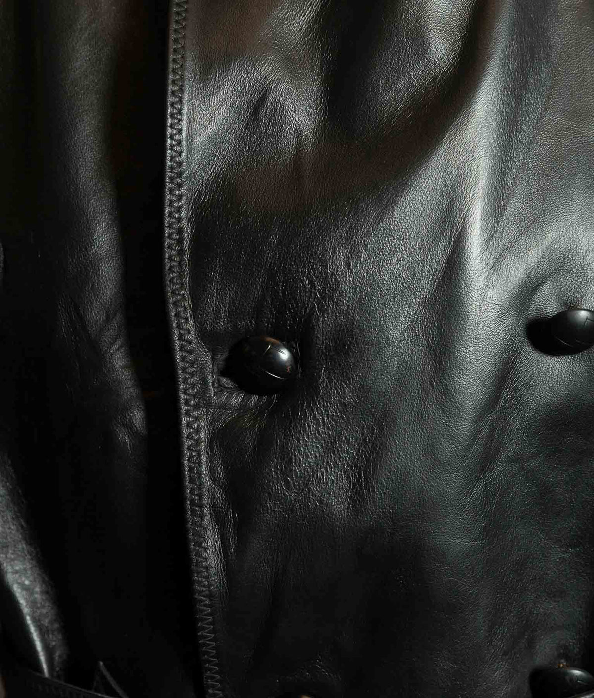 Original 1950s Italian Carabinieri Double-Breasted Leather Police Coat