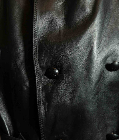 Original 1950s Italian Carabinieri Double-Breasted Leather Police Coat