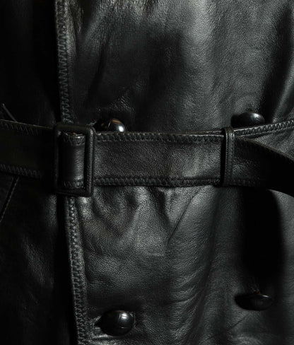 Original 1950s Italian Carabinieri Double-Breasted Leather Police Coat