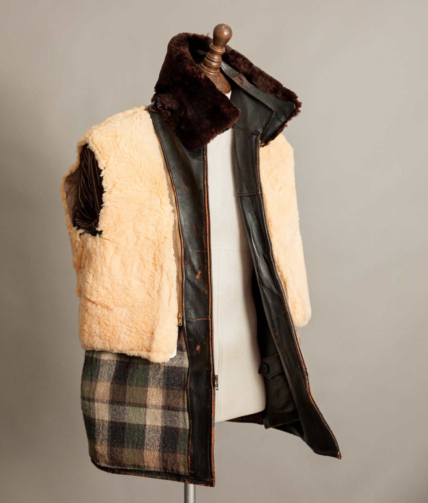Removable shearling liner from a 1940s French leather jacket