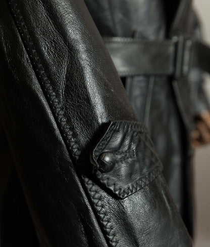 Original 1950s Italian Carabinieri Double-Breasted Leather Police Coat