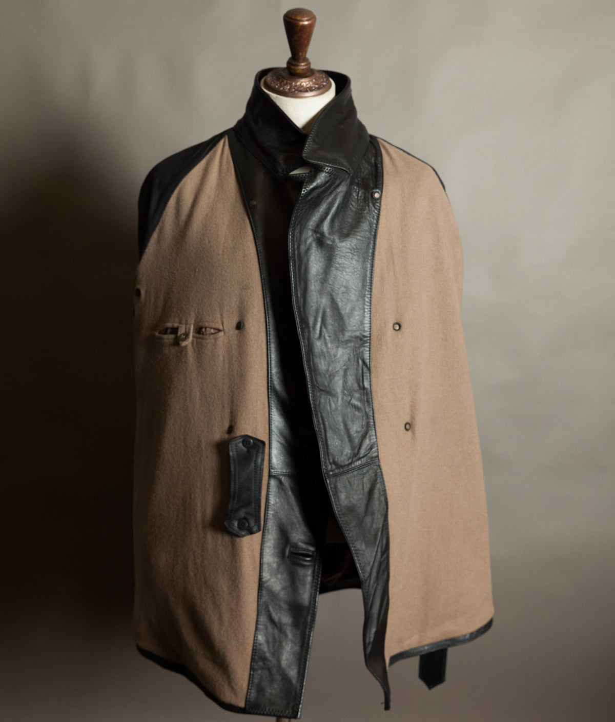 Original 1950s Italian Carabinieri Double-Breasted Leather Police Coat