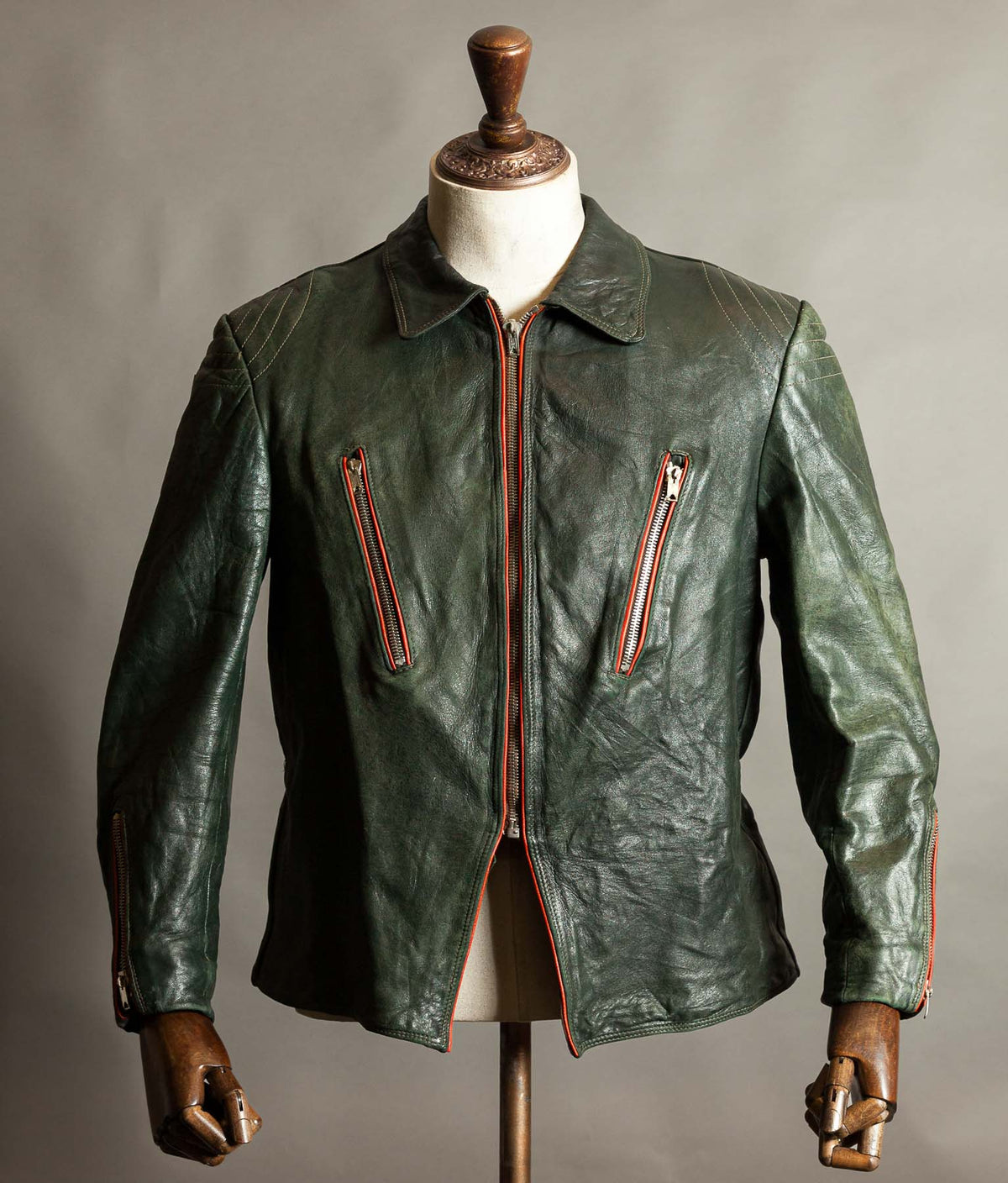 Vintage 1960s East German Leather Motorcycle Jacket, EWA Zippers