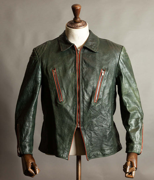 Vintage 1960s East German Leather Motorcycle Jacket, EWA Zippers