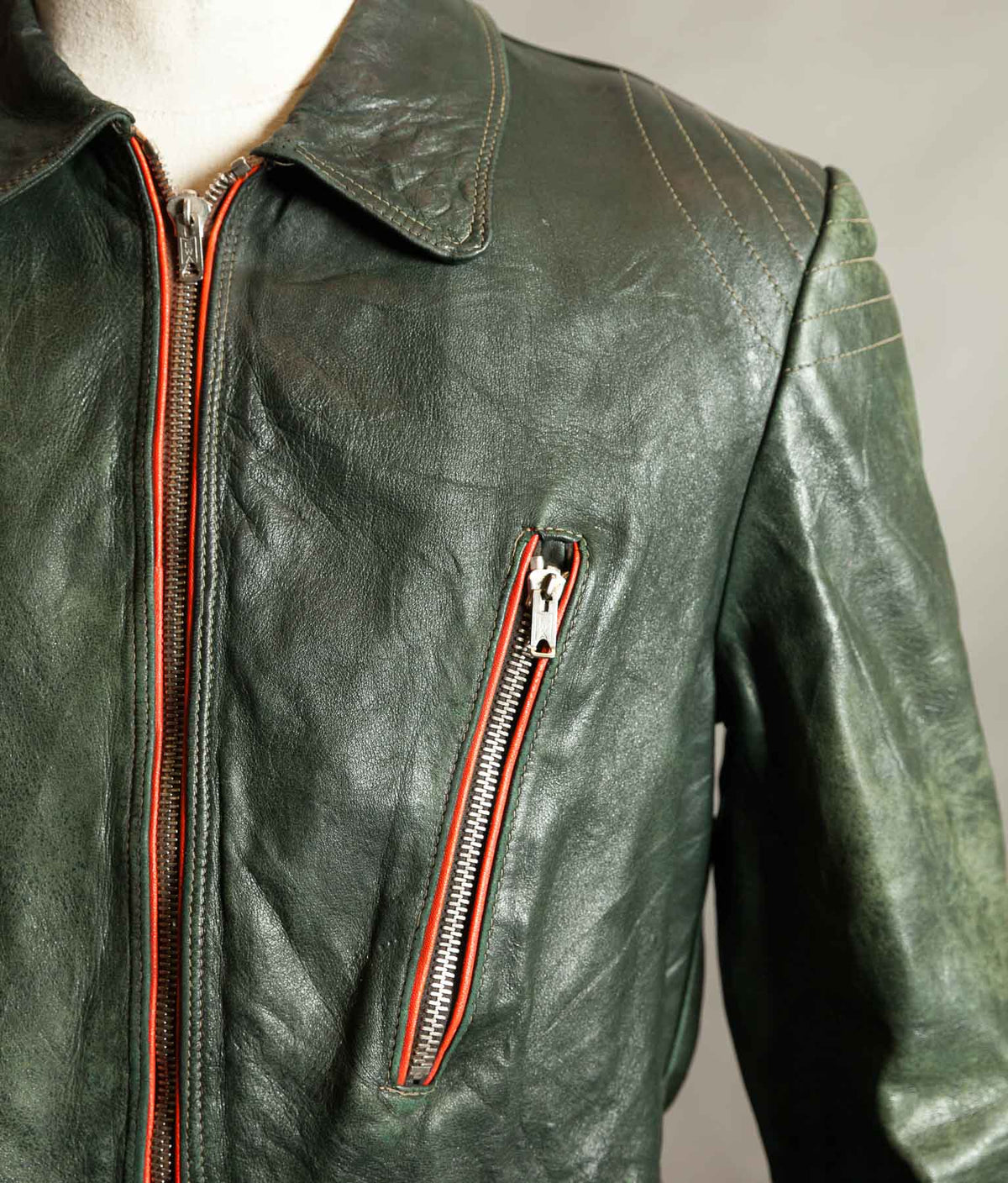 Vintage 1960s East German Leather Motorcycle Jacket, EWA Zippers