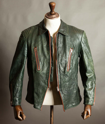Vintage 1960s East German Leather Motorcycle Jacket, EWA Zippers