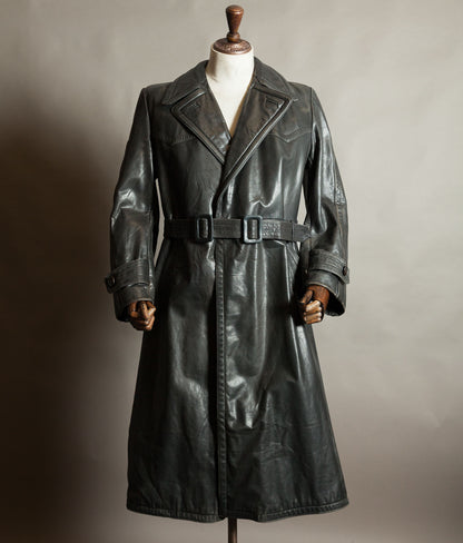 Original 1940s German WWII Private-Purchase Leather Officer Trench Coat