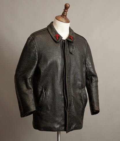 Vintage 1950s French Pompier Fireman Leather Jacket