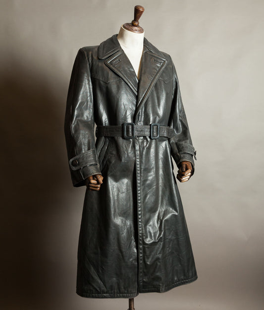 Original 1940s German WWII Private-Purchase Leather Officer Trench Coat